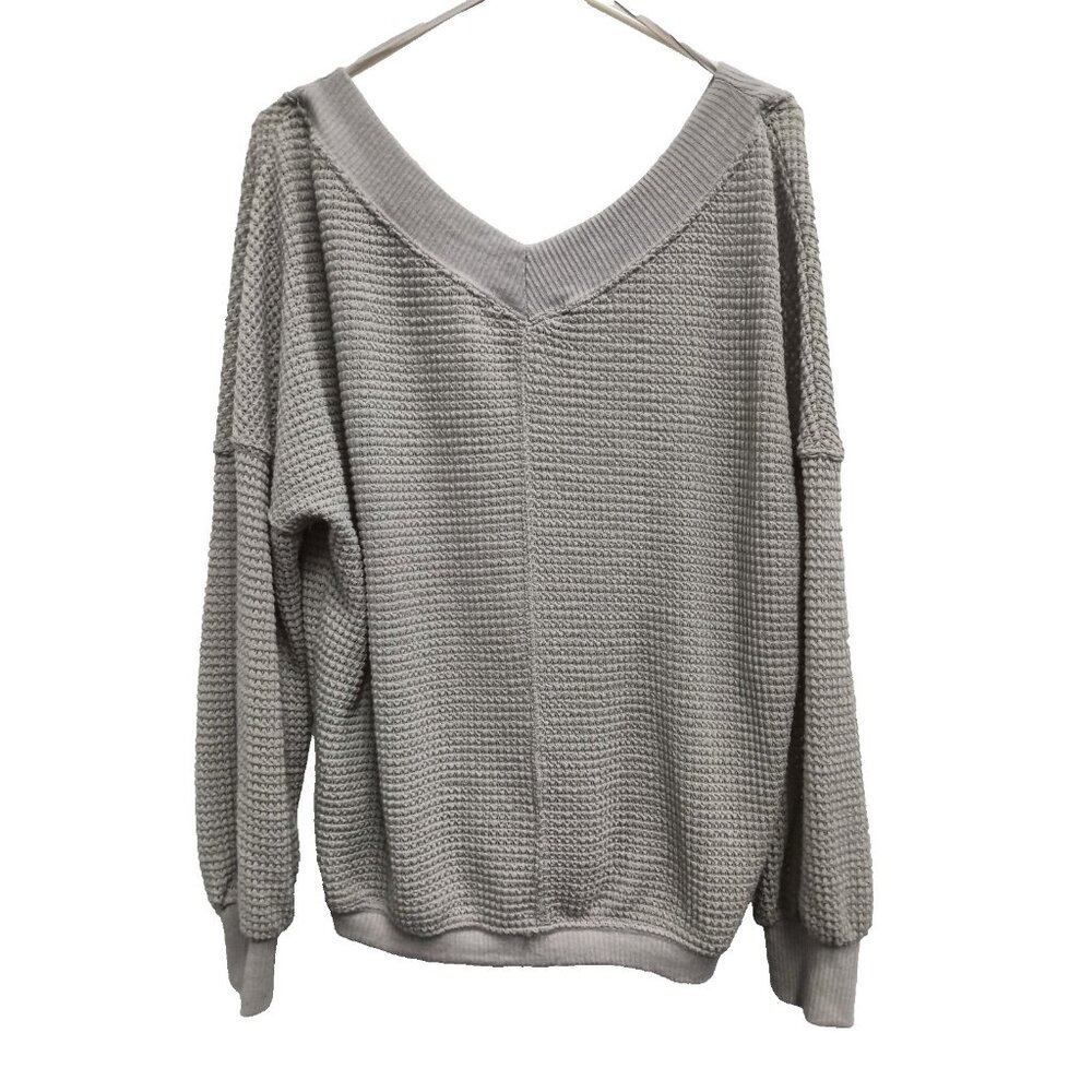 Wishlist BOHO Top Womens Size S/M Gray Thermal Oversized Long Sleeve Casual